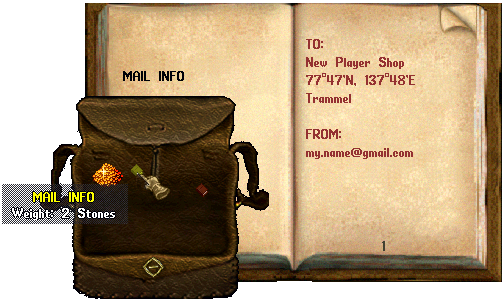 Screenshot of a bag containing a book with the mail info